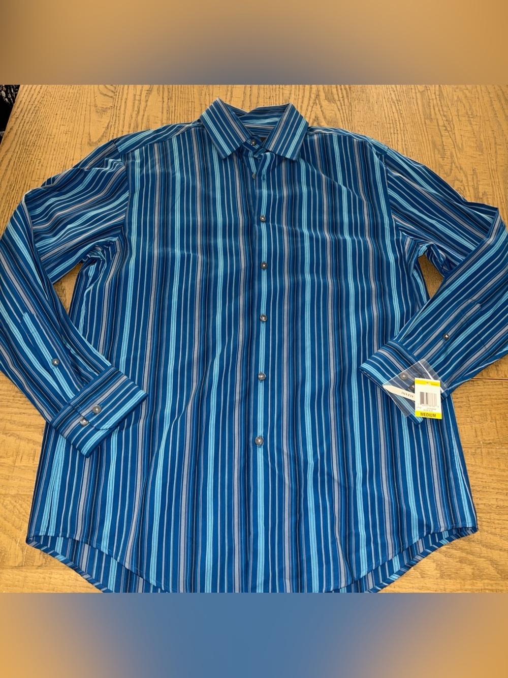Alfani Macy’s Turquoise Blue Striped Button Down Shirt Men's Medium M